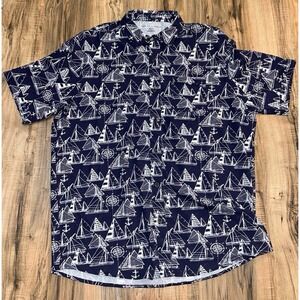 Age Of Wisdom Button Up Polo Sail Boat/Compass/Anchor Polo,‎ Mens XL